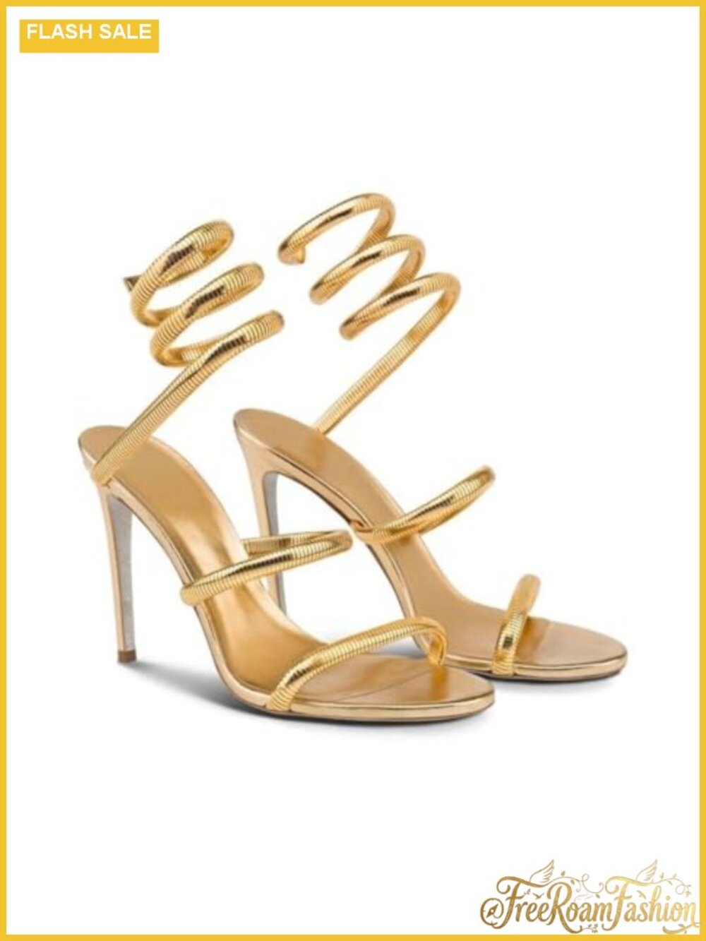 Gold High Heels Stiletto Lace Up Slingback Sandals for Dressy Women